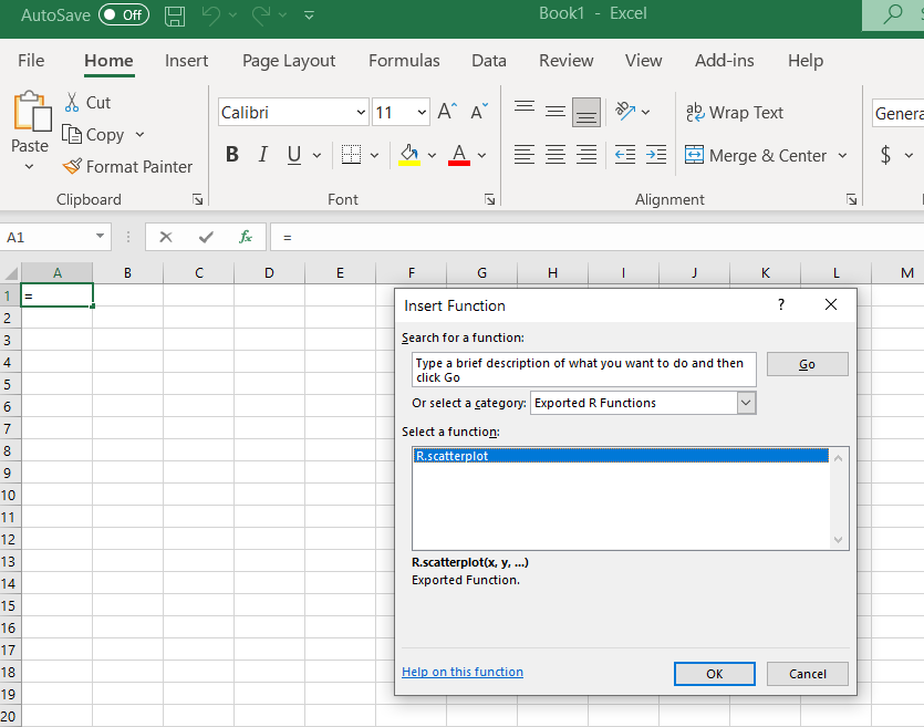 R Excel functionality scatterplot