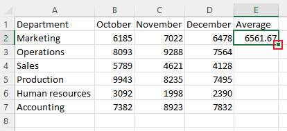 fill handle excel