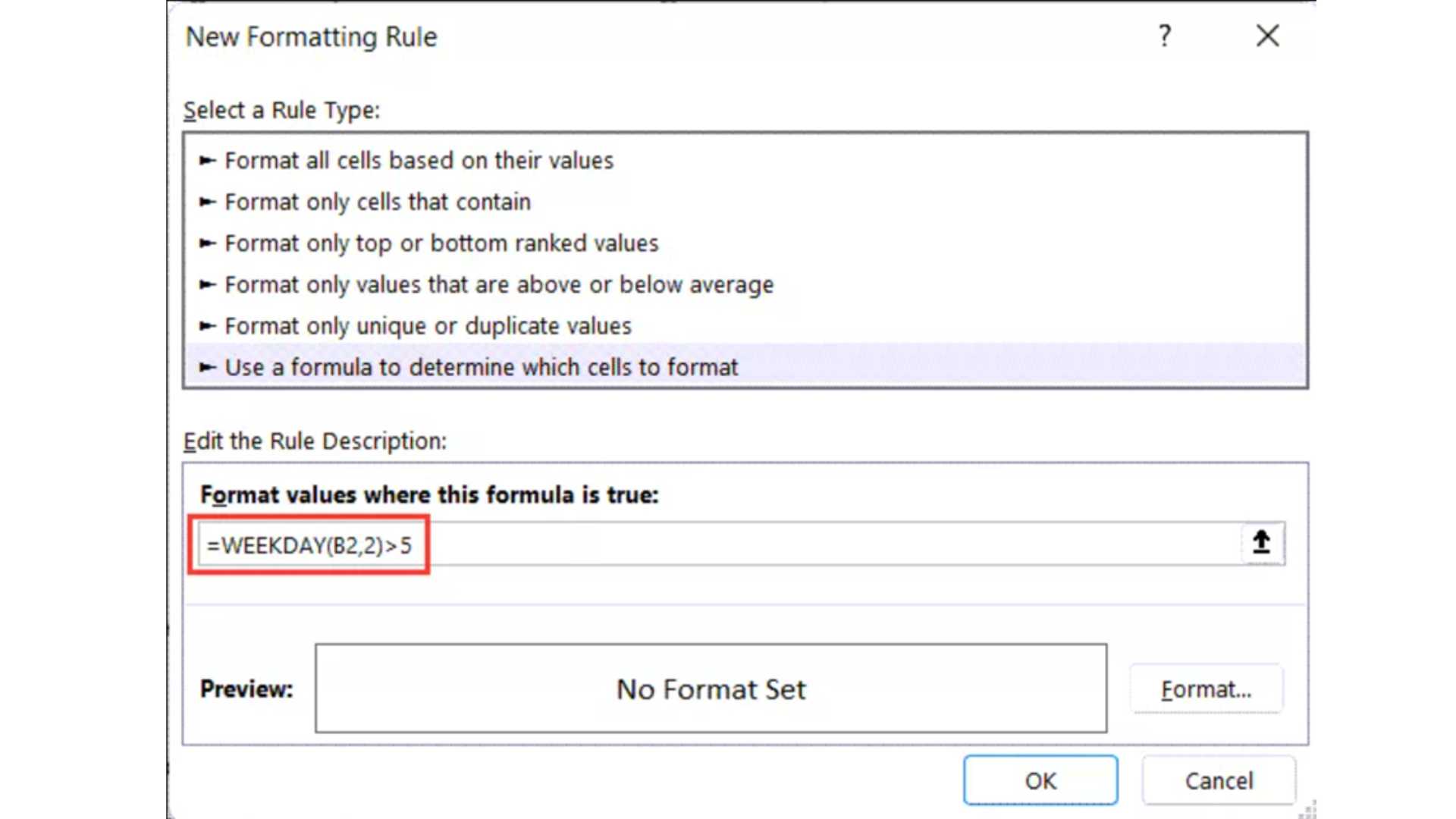 Use a formula to determine which cells to format formula