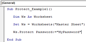 define the password excel vba