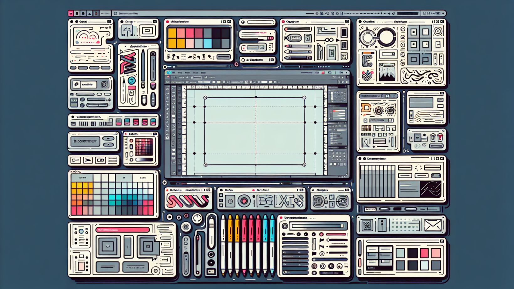 Illustrator workspace with various panels and tools