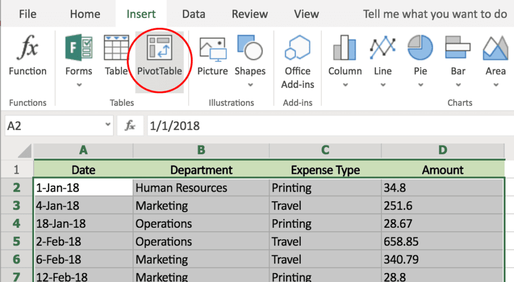 Excel spreadsheet