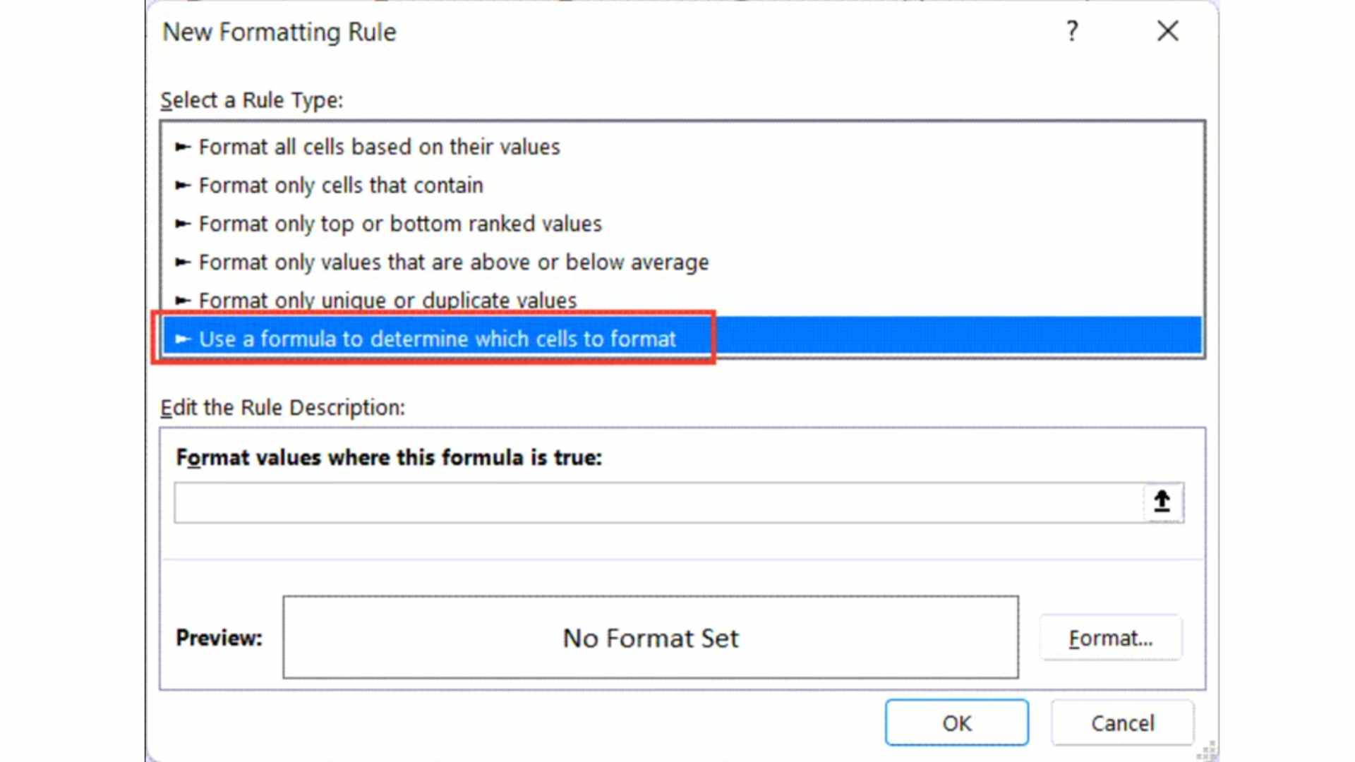 Use a formula to determine which cells to format